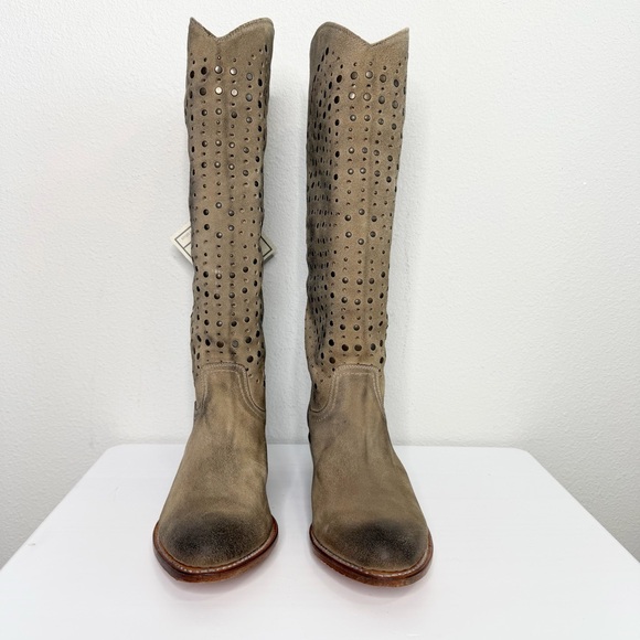 Frye Deborah Studded Suede Boots Tan Knee-High Size 8 - Picture 2 of 7